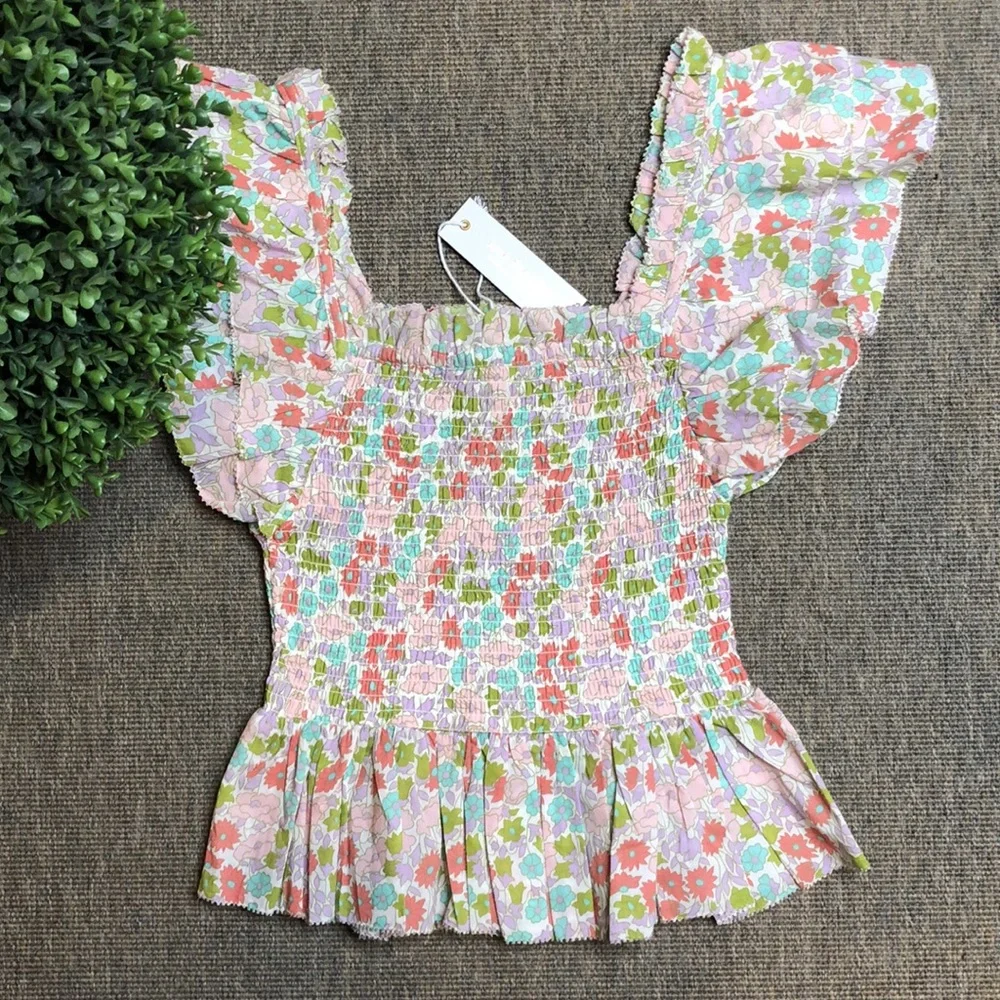 NWT Love the Label Ines Ivory Smocked Bodice Tank size Xs - Picture 2 of 8